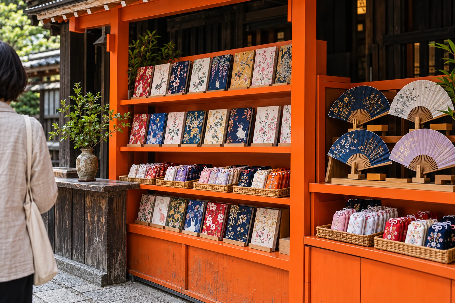 御朱印帳や授与品が並ぶ店先。受付・販売のイメージ画像